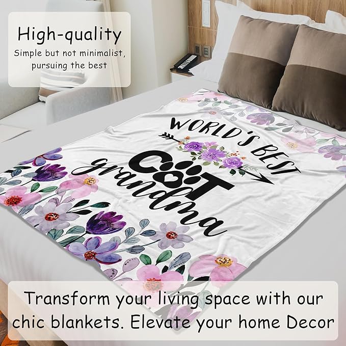 HIWX Cat Grandma Throw Blanket, Cat Grandma Gifts, World's Best Cats Nana Mother's Day Blanket for Couch Bed, Pet Lovers Throw Blankets Gifts for Women, Cats Nana Themed Blanket,50x60 Inches