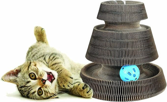 Magic Organ Multiform Scratching Board with Catnip, Foldable Magnetic Assembly Cat Scratch Pad for Outdoor Entertainment, Portable Accordion Cat Scratcher Cardboard with Bell Ball Toy for Indoor Cats