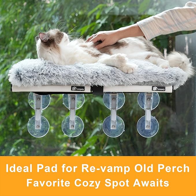 23"x12" Big Fluffy Cat Bed Mat/Pet Cushion,Refurbish Cat Window Perch Accessory,Double Sided,Easy Fasten & Remove, Adjustable Velcro Strap,Upholster Pet Furniture,Portable Pillow,Seat,Pad