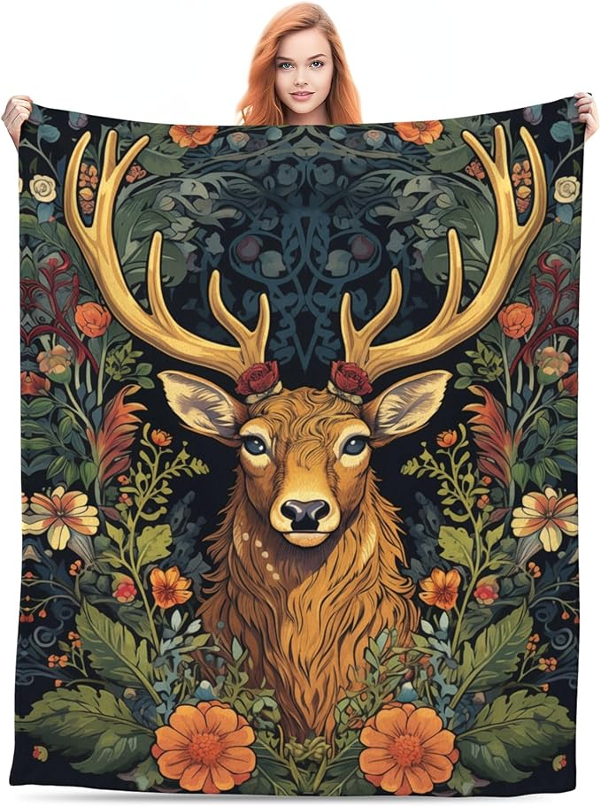 Deer Soft Throw Blanket Flannel Fleece Blankets Warm Cozy Lightweight Fuzzy Blanket for Bed Sofa Couch Home Decor 60"X50"