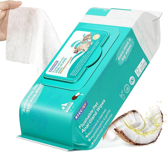 HICC PET Wipes for Dogs & Cats, Cleansing Deodorizing & Soothing Allergy Infections Anal Gland Pets Wipes with Coconut Oil - Dog Grooming Wipes for Butt and Paw - Hypoallergenic & Vet Recommended