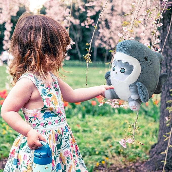 Kawaii Shark Cat Plush Toy Stuffed Animal Doll, Cute Soft Pillow Stress Release Hugs Toys Christmas Halloween Birthday Gifts for Kids Boys Girl Best Gift (Blue - Grey,9 inch)