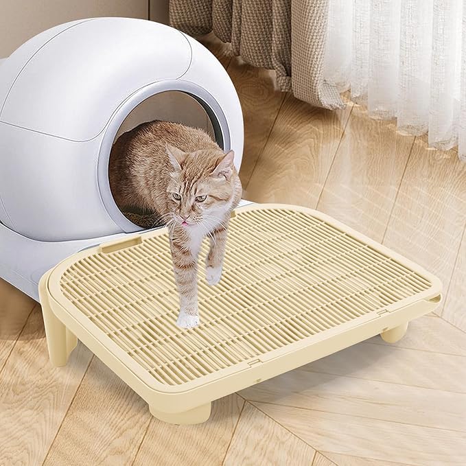 BALAPET Adjustable Cat Ramp for Litter Box Elevated Cat Litter Ramp for Cat Litter Boxes Double Layered Litter Trapper with Filter Function Cat Steps Suitable for Small & Elderly Cats (Beige)