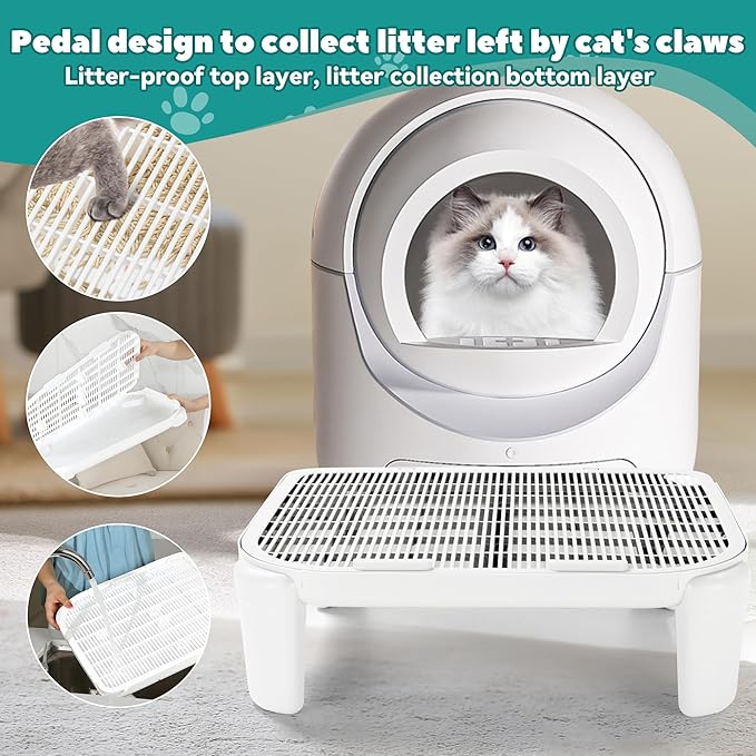 BALAPET Adjustable Cat Ramp for Litter Box Elevated Cat Litter Ramp for Cat Litter Boxes Double Layered Litter Trapper with Filter Function Cat Steps Suitable for Small & Elderly Cats (White)