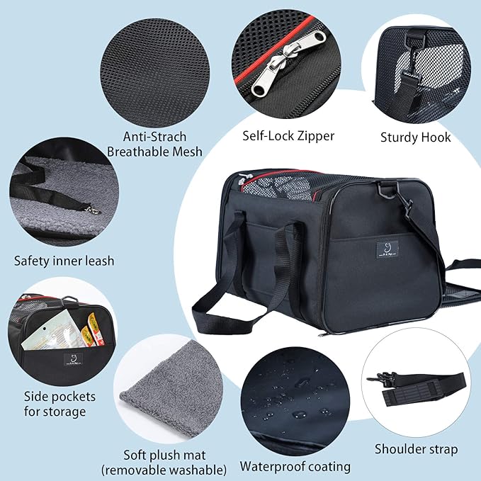 A4Pet Airline Approved Cat Carrier Dog Carriers,Removable Soft-Sided Portable Pet Travel Washable Carrier for Kittens,Puppies,Rabbit,Hamsters