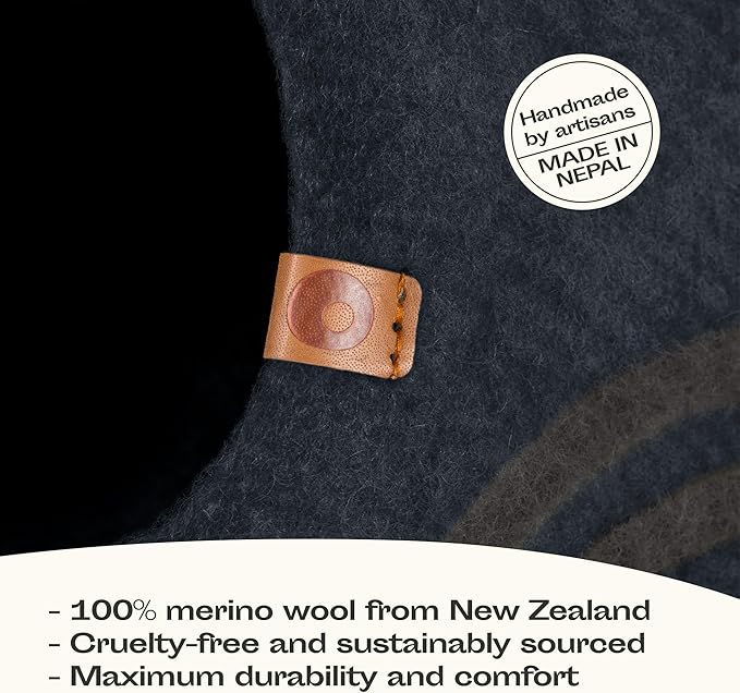 MEOWFIA Premium Felt Cat Bed Cave - Handmade 100% Merino Wool Bed for Cats and Kittens (Dark Shades) (Large, Slate Grey)