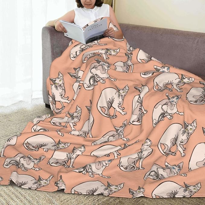 Sphynx Cats Throw Blanket Soft Cozy Plush Warm Fleece Blanket for Sofa Couch Bed 60"X50"