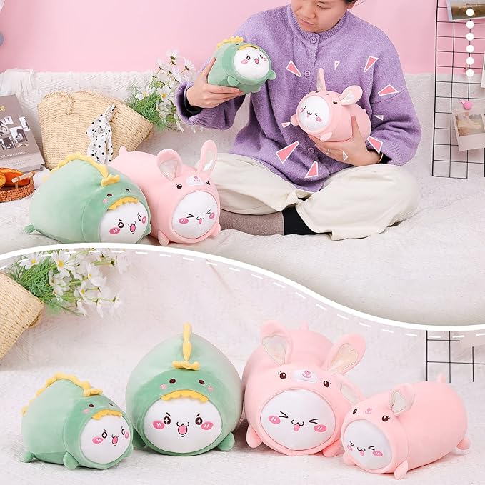 AIXINI Cute Cat Dinosaur Plush Pillow 15.7” Kitten Dino Stuffed Animal, Soft Kawaii Cat Plushie with Dinosaur Outfit Costume, Hugging Plush Pillow Toy Gifts