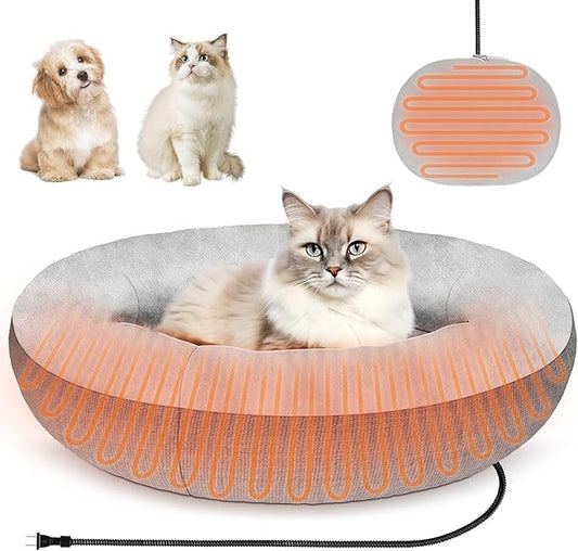 Heated Cat Bed for Cats and Small Dogs, Winter Cozy Heated Pet Bed with Warming Constant Temp, Washable Cat Bed for Indoor Cats, Electric Cat Heating Pad for Kittens, Folded Ear Cats, Elder Cats