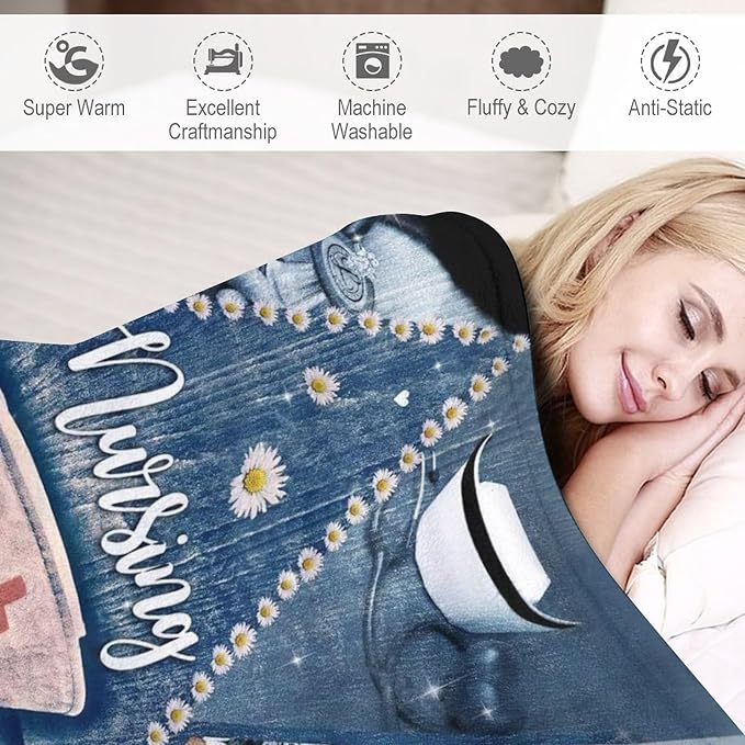 Nurse Daisy Blanket Nursing Hospital Throw Blankets for Couch Sofa Bed Stuff Decor Lightweight Soft Cozy Fleece Plush Flannel Bedding Blanket Birthday for Girls Woman Adults 40"x50"