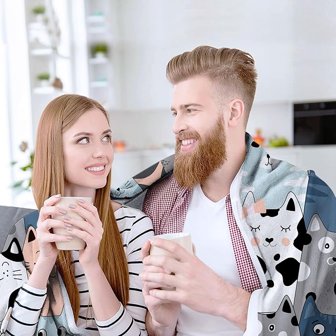 Cat Blanket Ultra Soft Flannel Merch Cat Throw Blanket Stuff Gifts for Cat Lovers for Girls Women Kids Boys Adults 80"X 60"