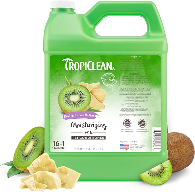 TropiClean Cat & Dog Conditioner, Puppy & Kitten Safe, Easy Detangling & Moisturizing, Kiwi & Coco Butter Scent, Made in the USA, 1 gallon