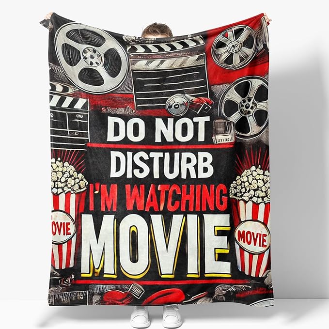 Movie Blanket Gifts for Women Men Girls Boys Vintage Cinema Theater Clapboard Film Popcorn Print Presents for Kids Adults Teen Birthday Christmas Decor Home Couch Sofa Soft Cozy Flannel Throw 60"x50"