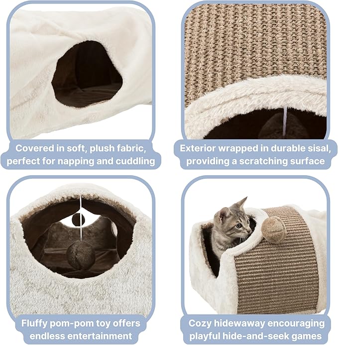 TRIXIE Cat Tunnel for Indoor Cats - Cozy Peekaboo Cat Cave Including Dangling Cat Toys - with Sturdy Sisal Scratching Surfaces - Collapsable and Easy to Store Cat Tube - in Cream