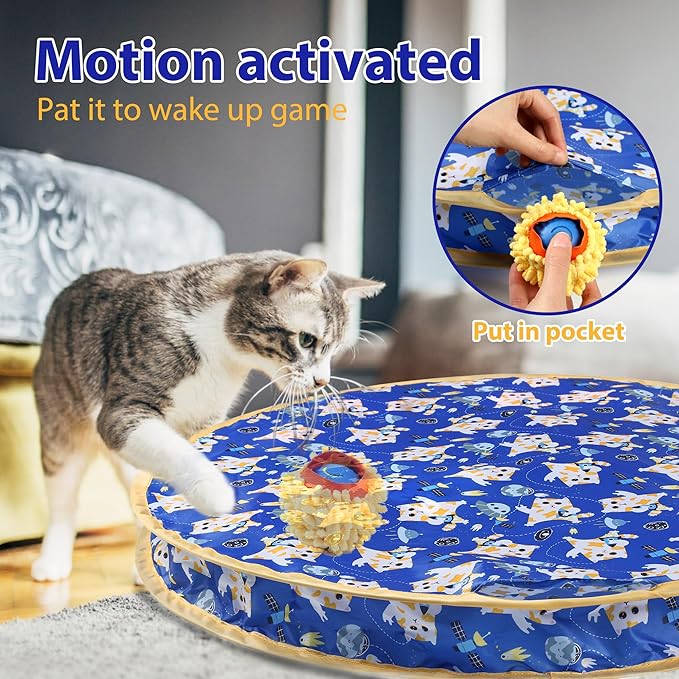 Interactive Cat Toys, Fast Rolling Ball in Play Pocket, Automatic Motion Activated Moving Ball Hide and Seek Mouse Catching Game