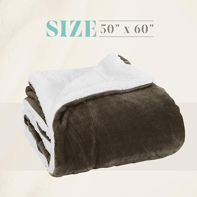 Elegant Comfort Reversible and Ultra-Plush Flannel Fleece Sherpa Throw- Lightweight Soft and Cozy- All Season Decorative Throw, Perfect for Lounging, 50 x 60 inches, Chocolate Brown