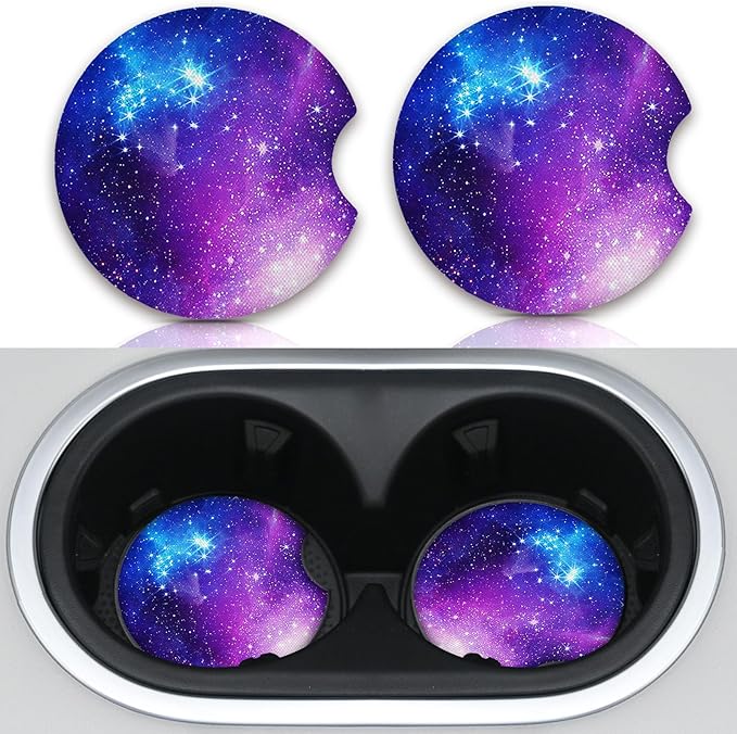 2pcs Car Coasters Absorbent Car Cup Holder Coasters,Nebula Pattern Car Coasters for Cup Holders, Cup Holder Accessories for Women & Men, Absorbent Drinks Coaster Mat