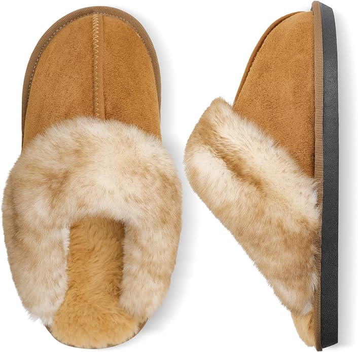 Besroad Winter Fuzzy House Slippers Sandals Plush Faux Fur Fluffy Flats Slippers Warm Slide Shoes for Women