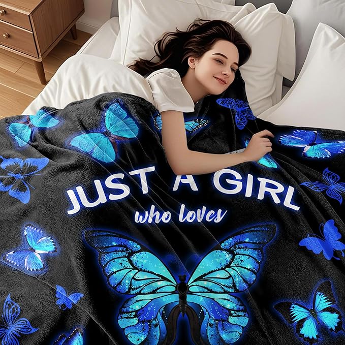 Blue Butterfly Blanket for Women Girls, Butterfly Gifts for Women, Butterflies Throw Blanket, Butterfly Decorations for Bedroom Decor 50" X 40"