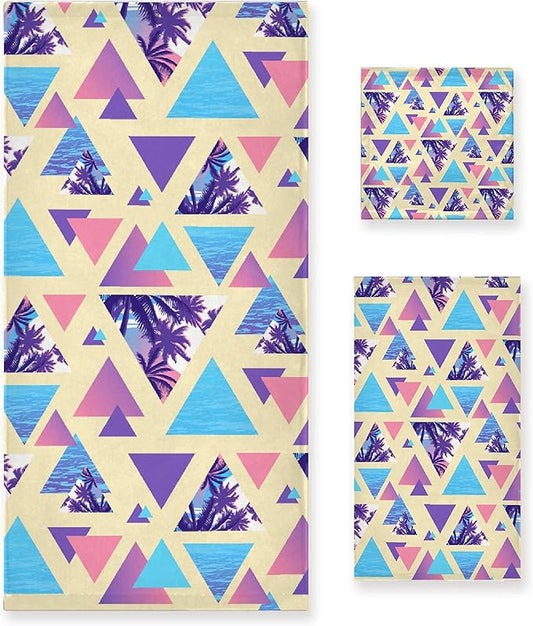 Summer 3 Piece Towel Bathroom Sets, 1 Bath Towel, 1 Washcloth, 1 Hand Towel, Cotton Fast Dry Soft Absorbent Towel Set for Home Kitchen Family