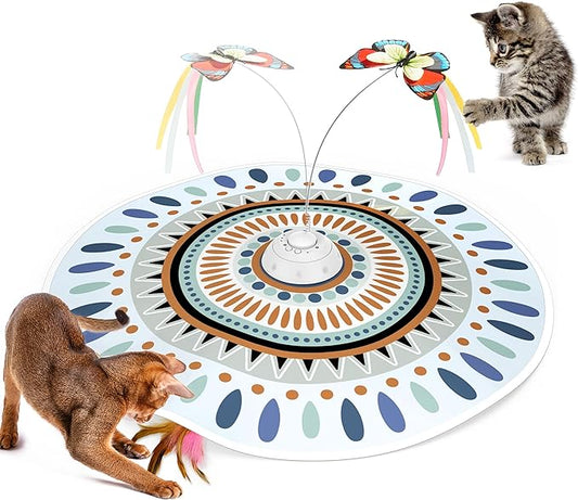 Potaroma Cat Toys Chargeable, 3in1 Hide and Seek Kitten Wand Toy, Interactive Automatic Cats Toy, Fluttering Butterfly, Moving Feather, Indoor Exercise Kicker 22.8 Inches Cover for All Breeds