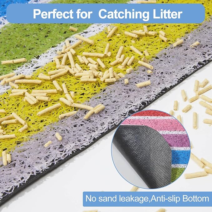 Bienbee Cat Litter Mat, 33.5x22.5in Cat Litter Mat Litter Trapping Mat Easy to Clean, Litter Box Mat with Bottom, Unique Graphic Design Cat Mats for Litter, Rainbow L