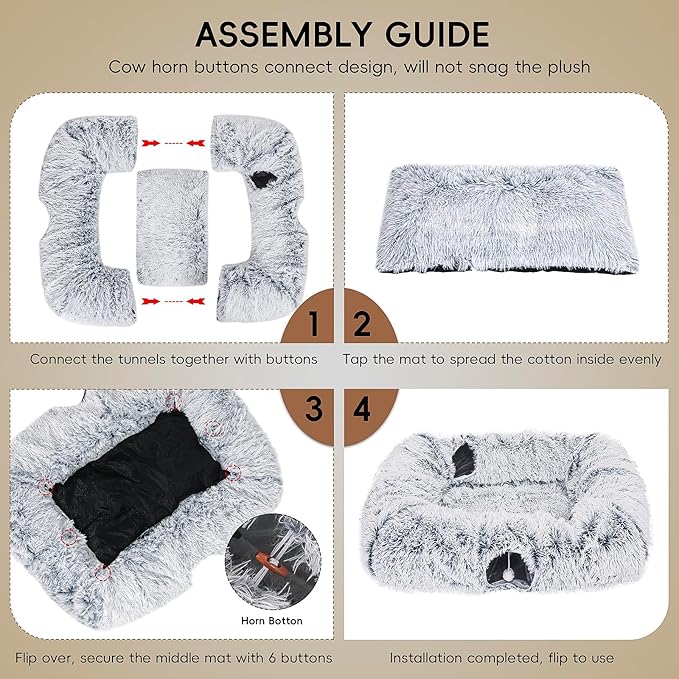 Extra Large Cat Tunnel Bed, Cat Tunnels for Indoor Cats, Plush Cat Donut Tunnel with Washable Middle Mat, 4 Exit Cat Balls, Multi-cat Household Peekaboo Cat Cave, Pet Play Toys for Kitten Puppy Rabbit