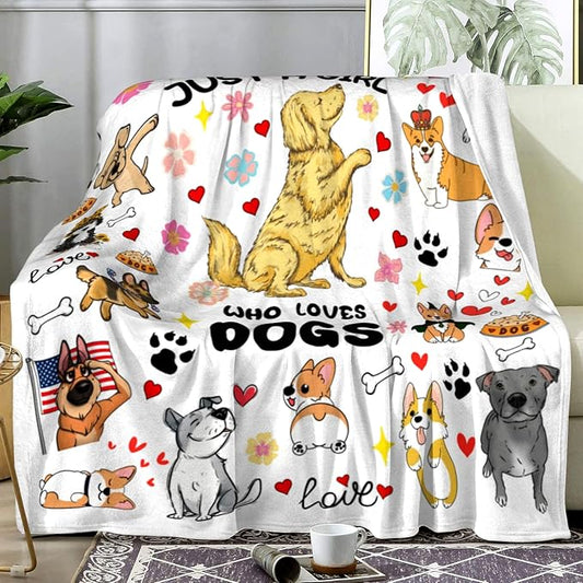 Dog Mom Blanket Just A Girl Who Loves Dog Throw Blanket Gifts for Cat Lovers Soft Flannel Animals Pet Pattern Gift for Kids Adults 50"X40"