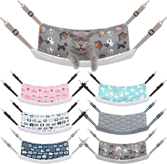 Barydat 6 Pcs Reversible Cat Hammock Bed 18.9 x 15 Inch Soft Breathable Pet Cage Hammock with Adjustable Straps Ferret Hammock Double Sided Cat Hammock Hanging for Kitten Puppy or Small Pet (Plush)
