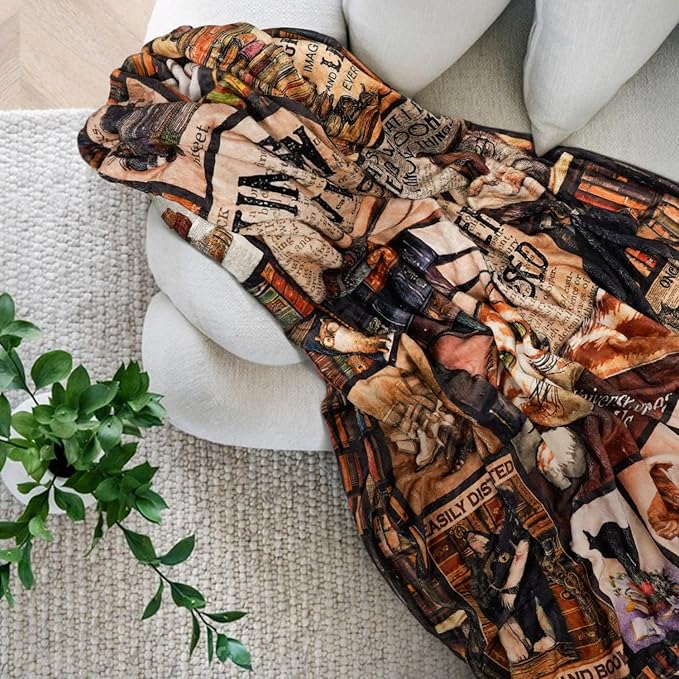 Book Cat Lovers Gifts Blanket,Teacher Gifts for Women Men Book Lover Teacher Librarian Birthday Read Fleece Throw Blanket,Flannel Throw Blanket for Home Living Room Couch Bed Chair Dorm Decor 60"x50"