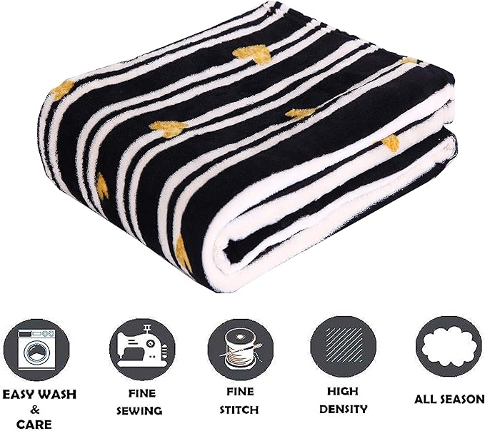 Elegant Comfort Luxury Velvet Super Soft Christmas Prints Fleece Blanket-Holiday Theme Home Décor Fuzzy Warm and Cozy Throws for Winter Bedding, Couch and Gift, 50 x 60 inch, Golden Hearts