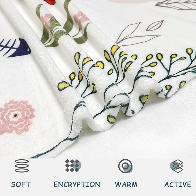 Cat Throw Blanket Floral Flower Throw Blankets Gift for Cat Lover Throw Blanket Cats Themed Flannel Cozy Fuzzy Plush Throw Blankets for Bed Chair Couch 60" X 80"