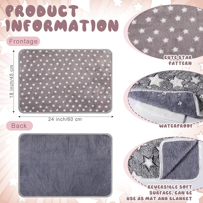 2 Pcs Self Warming Cat Bed Cute Dog Cat Thermal Mat Self Warming Star Cat Mat Pet Heating Pad Cat Blanket for Indoor Outdoor Washable(Small Star,24 x 18)