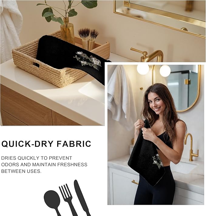 Black Cat Gifts Kitchen Dish Towels Hand Towels for Bathroom Kitchen Decor, Gifts for Cat Mom Lover and Women, 16x24 Inch(Black)