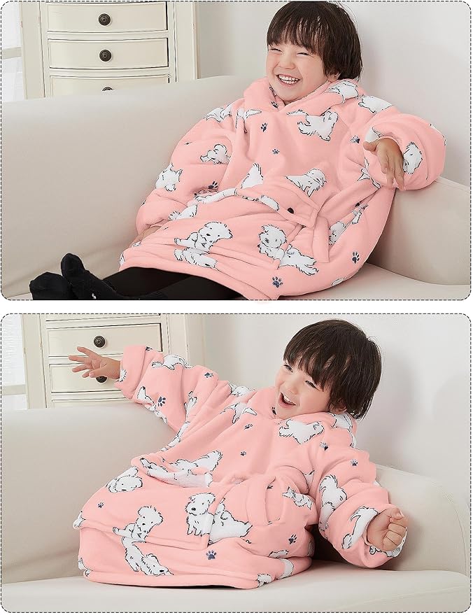 KFUBUO Wearable Blanket Hoodie for Kids Toddlers Sherpa Blanket Sweatshirt With Pocket Cute Dog Hoodies 2-6 Year Old Girl Boy Birthday Gifts