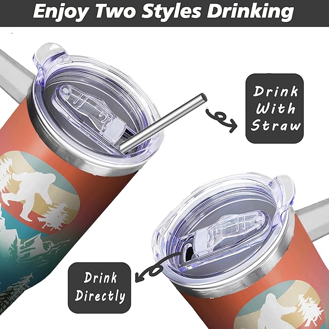 Bigfoots 40 Oz Tumbler with Handle and Straw, Double Wall Stainless Steel Wander Cup, Insulated Keeps Drinks Cold & Hot, Gifts for Bigfoots Lovers