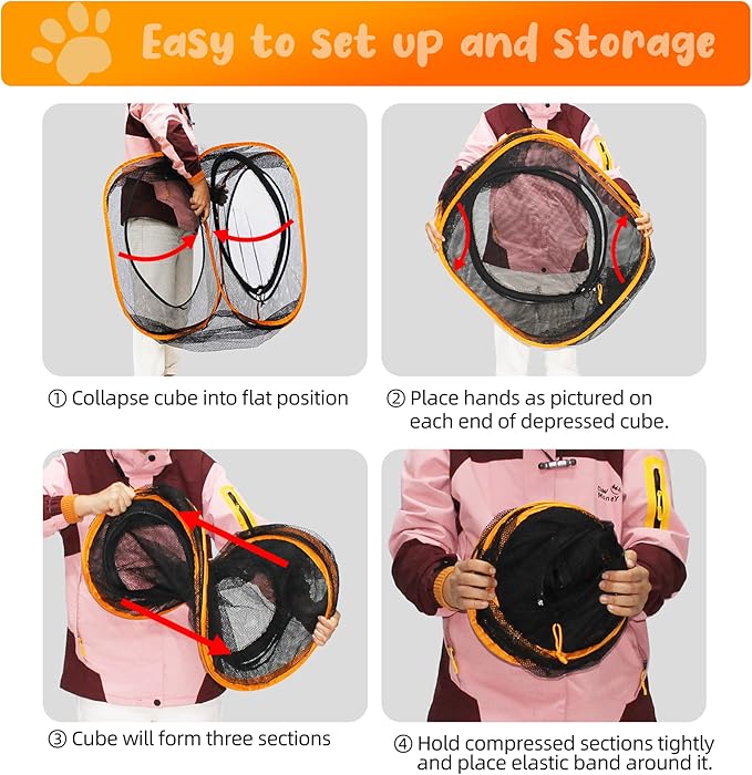 Cat Play Tunnel + Cube(with Three Ways) for Indoor and Outdoor, Cat Play House, Cat Enclosures, Collapsible Cat Cube, Tunnel, Cat Toys Easy to Connect with Cat Tent（2 Cubes + Run Tunnel）