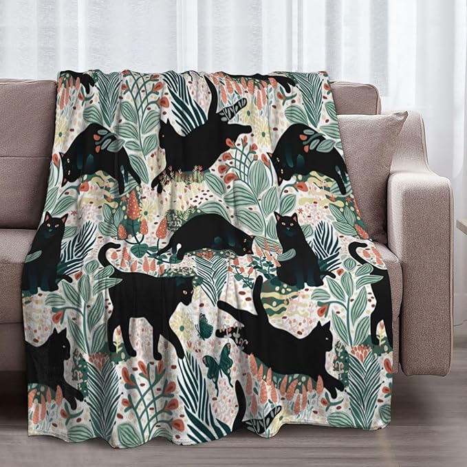 Fleece Throw Blanket for Couch, Sofa, Car, Bed, 60"x50" Cozy Soft Lightweight Fuzzy Flannel Warm Blanket Suitable for All Seasons (Cat)