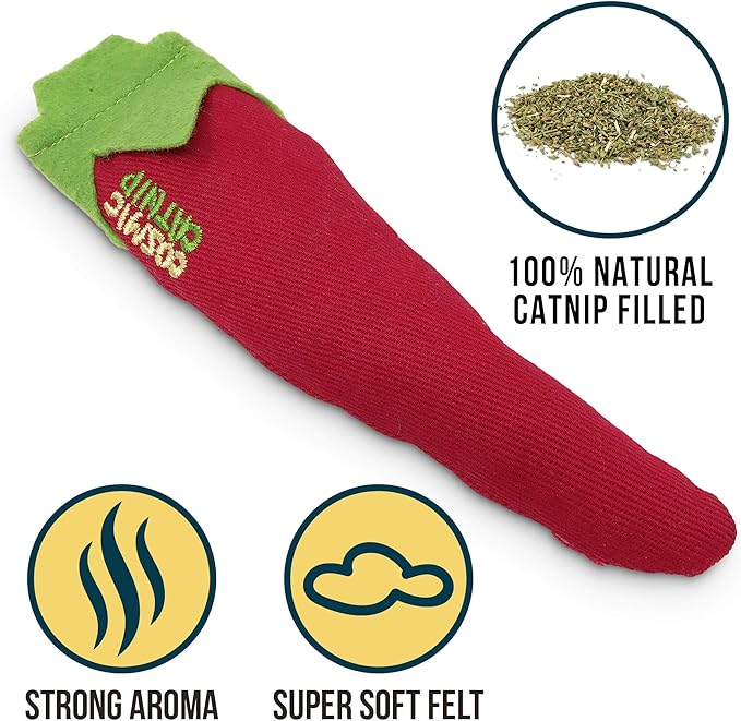 OurPet's 100-Percent North American Catnip Filled Chili Cat Toy-Hot Stuff (Interactive Cat Toy, Catnip Toys for Cats, Cat Chew Toy, Catnip Toys)