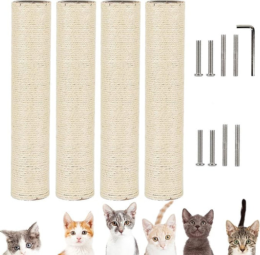 VCEPJH Cat Scratching Post Replacement for Indoor Cats 4Pcs 15.7in Cat Scratch Post Refill Pole Parts Sisal Rope Cat Furniture Protector with M8 Screws for Cat Tree Tower (White)