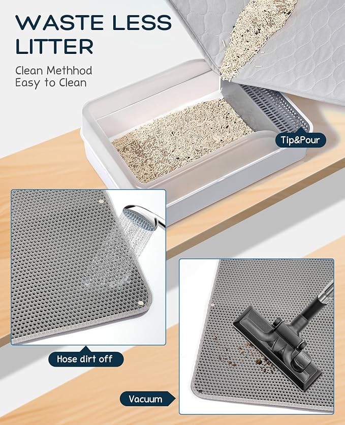 BurgeonNest 45"x32" Extra Large Cat Litter Mat, Honeycomb Double Layer Kitty Litter Trapping Mat, Urine Proof & Waterproof, Easy Clean, Machine Washable, Non-Slip, Scatter Control