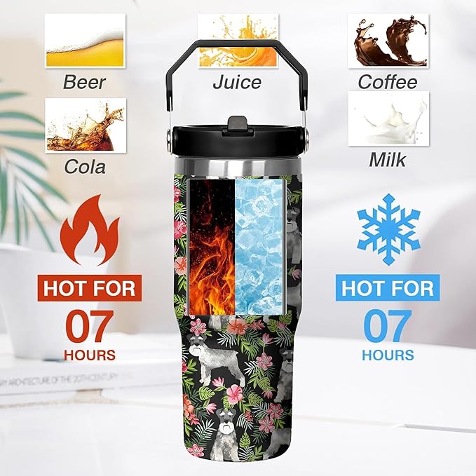 30 Oz Schnauzer Tumbler with Handle and Straw, Dog Mug Insulated Dog Coffee Mug, Double Wall Stainless Steel Schnauzer Coffee Mug, Dog Dad Mug or Dog Mom Tumbler Schnauzer Gifts for Women and Men