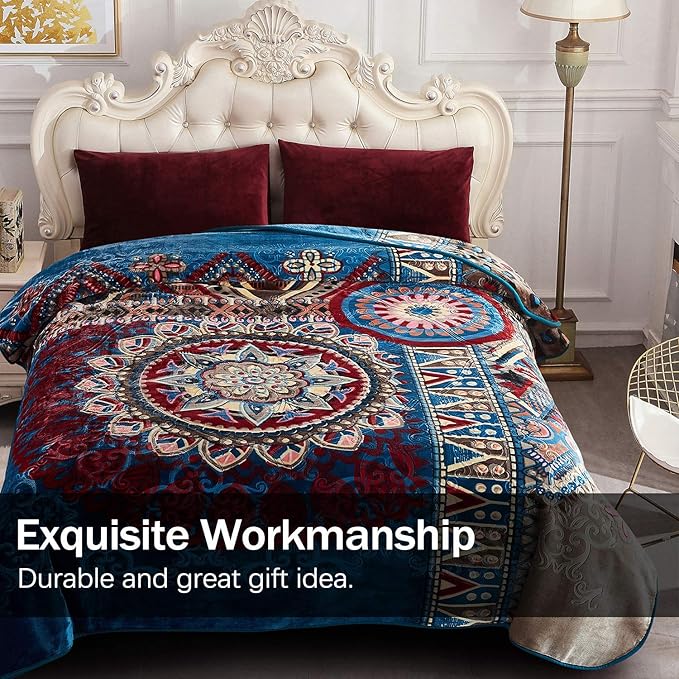 JML Fleece Blanket King Size, Korean Mink Blanket 85 x 95 Inches- 9 Lbs, Single Ply, Soft, Warm, Thick Raschel Printed for Autumn, Winter, Bed, Home