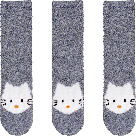 BambooMN Super Soft Warm Cute Furry Animal Non-Slip Fuzzy Cozy Fluffly Crew Winter Home Socks, Value Pack