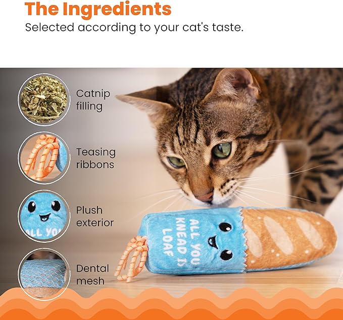 Catstages Loaf Kicker Catnip Toy and Dental Toy for Cats Bread Themed Funny Catnip Stuffed Kicker Toy, Tan
