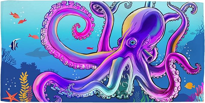 Bonsai Tree Large Octopus Beach Towel, Blue Microfiber Bath Towel for Women, Sand Free Quick Dry Travel Towels Large Octopus for Women Yoga Sports Adults 30" X 60"