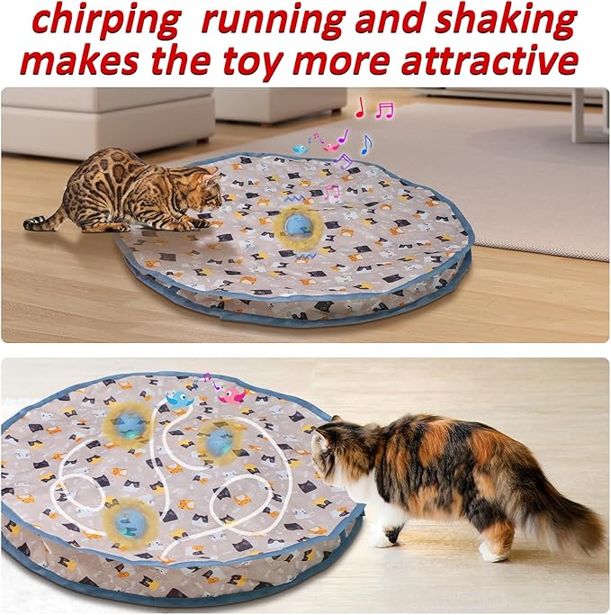 Rechargeable Electric Cat Toys, Hide and Seek Kitten Toy, Chirping & Motion Activated Interactive Cat Toy, Hiding Cover Exercise Toy for Indoor Cats/Kitty/Kittens