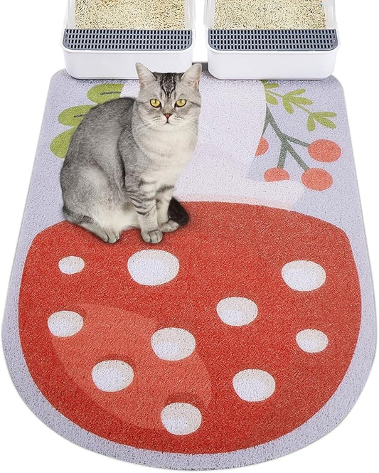 Bienbee Cat Litter Mat, 33.5 x22.5in Cat Litter Mat Litter Trapping Mat Easy to Clean, Litter Box Mat with Bottom, Unique Graphic Design Cat Mats for Litter, Mushroom L