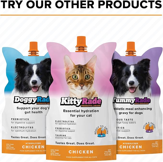 YummyRade – Pet Meal Topper for Dry Cat Food | Healthier Gravy Meal Enhancer & Tasty Low Calorie | Grain Free, Chicken Flavored | Flavor-Boosting Gravy Topper Pets Love! | 250ml x 3