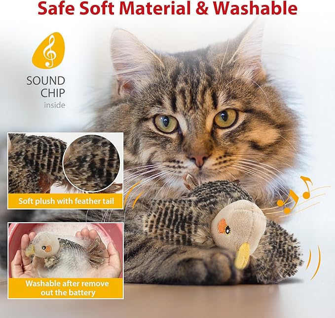 Gigwi Interactive Flapping Cat Toys Catnip, Electronic Flappy Toys Motion Activated, Automatic Cat Toys for Indoor Cats, USB Rechargeable Cat Enrichment Toy for Hunting and Kicker, Bird Sparrow